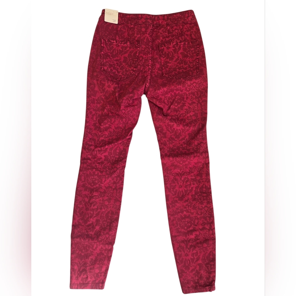 Anthropologie Pilcro NWT Flocked High Rise Denim Legging Red Raspberry - Picture 4 of 7